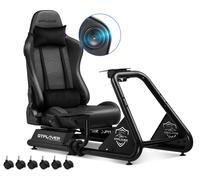 GTPLAYER Simulator Cockpit, Sim Racing Cockpit, soporte de volante de simulador de carreras con altavoces, volante y estante de pedal Black