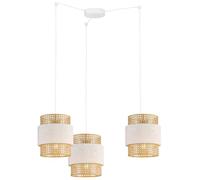 GTV ABRA lámpara colgante 3 luces Ø20 cm - colgante de techo en tejido y ratán color crema, E27 máx.40 W, altura regulable, diseño boho natural ideal para comedor, salón o dormitorio