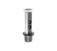GTV Camino - Enchufe empotrable para Mesa (80 mm, 2 enchufes Schuko, USB A+C, Carga de inducción de 10 W, Cable de 1,5 m, Ideal para oficinas, Salas de conferencias y oficinas en casa)