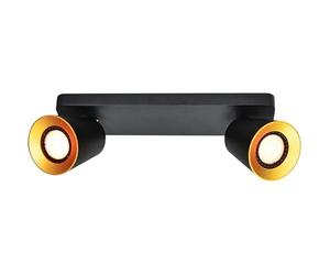 GTV ELLI lámpara de techo 2 focos orientables - metal negro con interior dorado, 2xGU10 máx.20 W, IP20, diseño moderno y elegante, ideal para salón, pasillo, cocina o dormitorio