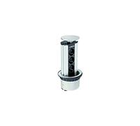GTV - Enchufe empotrable de mesa 100 mm, 3x Schuko, plateado - toma empotrada para muebles, regleta empotrable, enchufe de encastrar para oficina, cocina y escritorio