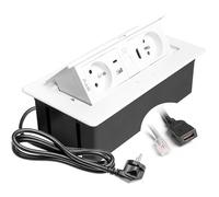 GTV - Enchufe empotrable MULTISOFT blanco con 2 enchufes con tierra, USB C, RJ45, HDMI 2.0, retráctil con tapa, cable de 1,5 m, ideal para cocina, oficina o mesa de conferencias