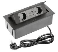 GTV - Enchufe empotrable MULTISOFT Negro con 2 x Schuko, USB A+C, RJ45, retráctil con Tapa, Cable de 1,5 m, Ideal para Escritorio, Mesa de conferencias o encimera de Cocina