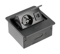 GTV - Enchufe para muebles AVARO, 1 enchufe francés, USB A+C, longitud de cable 1,5 m, color negro, para escritorios, mesas, cocinas y oficinas | Dimensiones compactas
