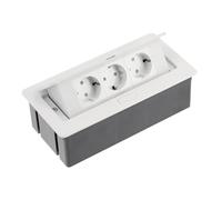 GTV Enchufe para muebles Soft, versátil para cocina, oficina y salón, superficie suave al tacto, disposición asimétrica para 3 enchufes angulares, colores: blanco, negro y plateado