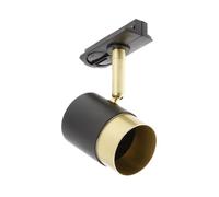 GTV Foco de Carril Monofásico Orientable ORIO, para Bombilla GU10, Máx. 40W, Sistema 1-Fase, Metal, Diseño Moderno en Negro y Latón para Techo, IP20