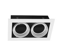 GTV Foco Empotrable Doble PIREO, Marco de Techo Orientable para 2x Bombillas AR111 (G53), Estructura de Acero, IP20, Máx. 2x50W, Diseño Moderno, Blanco