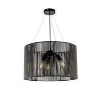 GTV FORESTO lámpara colgante grande Ø50 cm - pantalla de fibras naturales en negro, diseño trenzado a mano, 3xE27 230 V, IP20, estilo boho-escandinavo para salón y comedor - lámpara de techo
