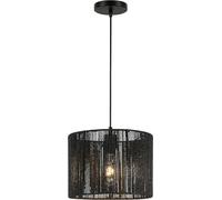 GTV FORESTO lámpara colgante pequeña Ø29 cm - pantalla de fibra natural en negro, diseño trenzado a mano, 1xE27 230 V, IP20, estilo boho-escandinavo para comedor, cocina y salón - lámpara de techo