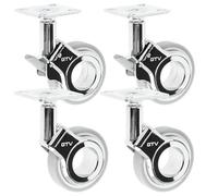 GTV Gira - Juego de 2 ruedas con freno y 2 ruedas para muebles sin freno, cromado/gris mate, rotación de 360°, para escritorio, estantería, mesa de café, taburete, diámetro de 60 mm, altura de 94 mm
