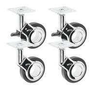 GTV Gira - Ruedas para muebles (2 ruedas con freno, 2 ruedas sin freno, color negro/cromo, giratorio 360°, para escritorio, estantería, mesa de café, taburete, diámetro de 60 mm, altura de 94 mm)