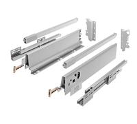 GTV Kit de Cajón de Cocina Modern Box Square, Extracción Total y Cierre Suave, L350mm, H146mm, Carga 40 kg, Guías Ocultas para Muebles, Acero, Gris