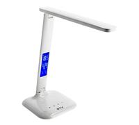 GTV LINEAR Lámpara de Escritorio LED 7W 420lm 3-CCT Regulable, Lámpara de Mesa con Pantalla Reloj Fecha Temperatura Despertador, Lámpara Oficina Táctil Regulación 5 Niveles, Blanca