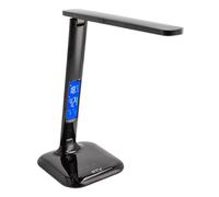 GTV LINEAR Lámpara de Escritorio LED 7W 420lm 3-CCT Regulable, Lámpara de Mesa con Pantalla Reloj Fecha Temperatura Despertador, Lámpara Oficina Táctil Regulación 5 Niveles, Negra