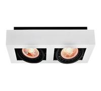 GTV LOID foco de techo blanco - doble proyector rectangular de metal con 2 casquillos GU10 ES111, ángulo ajustable, IP20, diseño moderno para salón, cocina u oficina