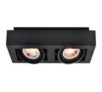 GTV LOID foco de techo negro - doble proyector rectangular de metal con 2 casquillos GU10 ES111, ángulo orientable, IP20, diseño industrial moderno para salón, cocina u oficina