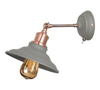 GTV LORET Lámpara de pared con interruptor, diámetro de 20,6 cm, foco de pared orientable gris con detalles de latón, E27, IP20, brazo ajustable de 1 foco, para iluminación de lectura y zona de