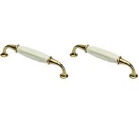 GTV Möbelgriffe Alatri - Tirador para muebles (distancia entre ejes: 128 mm, zamak y porcelana), color latón envejecido (Paquete de 2)