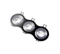 GTV MORENA TRIO foco empotrable triple redondo orientable - lámpara de techo de aluminio negro con aros plateados, IP20, compatible con bombillas MR16, 3x50 W, ideal para salón y cocina