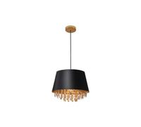 GTV NESTO lámpara colgante Ø30 cm - pantalla negra con interior dorado y cristales, casquillo E27, IP20, cable ajustable, ideal para dormitorio y salón, iluminación interior glamour