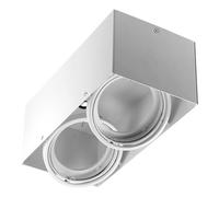 GTV PIREO N foco de techo 2 luces - lámpara de superficie de aluminio blanco, diseño moderno orientable con casquillos G53, IP20, clase III, ideal para oficina, cocina o salón
