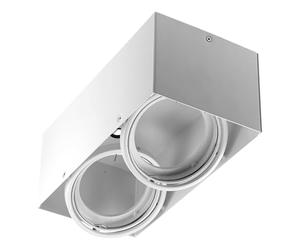 GTV PIREO N foco de techo 2 luces - lámpara de superficie de aluminio blanco, diseño moderno orientable con casquillos G53, IP20, clase III, ideal para oficina, cocina o salón