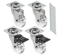 GTV - Ruedas para muebles BRAZIL, 4 unidades, juego de ruedas para muebles: 2 ruedas con freno, 2 sin freno, de acero y goma, +16 tornillos PanHead 5 x 15/16, diámetro: 75 mm, color: transparente