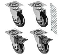GTV - Ruedas para muebles BRAZIL, 4 unidades, juego de ruedas para muebles: 2 ruedas con freno, 2 sin freno, de acero y goma, +16 tornillos PanHead 5 x 15/16, diámetro: 75 mm, color: negro