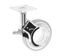 GTV - Ruedas para muebles GIRA | Ruedas giratorias para muebles | con freno | diámetro 75 mm | de plástico y acero | Cromado + gris mate (Paquete de 6)