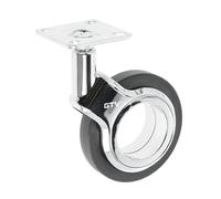 GTV - Ruedas para muebles GIRA | Ruedas giratorias | Ruedas para muebles | sin freno | Diámetro 75 mm | De plástico y acero | Negro + cromo