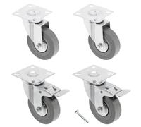 GTV - Ruedas para muebles GREYROLL, juego de 4 ruedas para muebles, 2 ruedas con freno, 2 sin freno, de acero y goma, +16 tornillos PanHead 5 x 15/16, diámetro: 75 mm, color: gris