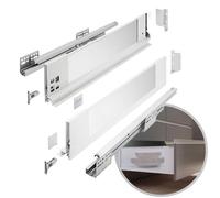 GTV - Sistema de cajones AXIS PRO | Cajón con lados de cristal | Cajón | Sistema de cajones | Altura: 116 mm Longitud: 400 mm | Blanco con cristal lechoso