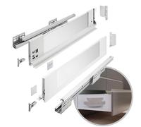 GTV - Sistema de cajones AXIS PRO | Cajón con lados de cristal | Cajón | Sistema de cajones | Altura: 116 mm Longitud: 450 mm | Blanco con cristal lechoso