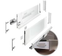 GTV - Sistema de cajones AXIS PRO | Cajón con lados de cristal | Cajón | Sistema de cajones | Altura: 167 mm Longitud: 350 mm | Blanco con cristal lechoso
