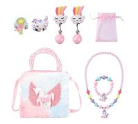 GTYHH 1 Bolso De Hombro Pequeño De Dibujos Animados De Felpa, 6 Joyas Para Niños Y 1 Bolso De Malla, Bolso De Hombro Para Niñas, Bolso De Hombro Lindo, Bolso De Felpa
