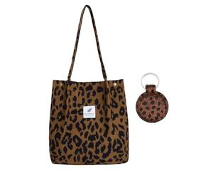 GTYHH 1 Bolso Estampado Leopardo Y 1 Llavero Estampado Leopardo, Bolso Bandolera De Pana, Bolso Bandolera De Lona, Bolso De Mujer, Llavero De Piel Pu