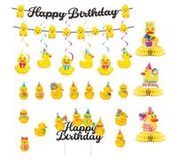 GTYHH 1 Juego De Decoración con Pequeños Temas De Patos Amarillos, Incluidos Carteles Y Banderas, Decoraciones para Fiestas De Cumpleaños, Adecuadas para Escenas De Fiestas Infantiles.