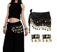 GTYHH 1 Pañuelo para Danza del Vientre Y 1 Par De Pulseras Negras, Decoración De Borlas, Transpirables Y Elees, Accesorios para Espectáculos De Danza (Negro)