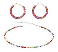 GTYHH 1 Par De Aretes Coloridos Y 1 Collar, Aretes De Aro, Aretes Redondos De Perlas De Arroz, Aretes Retro Literarios, Complementos De Moda.