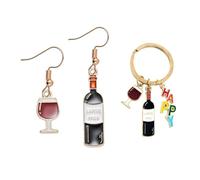 GTYHH 1 Par De Aretes De Copa De Vino Tinto Y 1 Llavero De Copa De Vino Tinto, Aretes Interesantes, Aretes Creativos, Aretes Lindos