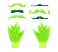 GTYHH 1 Par De Guantes Verdes, 6 Piezas De Barba, Guantes Peludos, Guantes Cálidos con Borla, Guantes Cálidos De Invierno, Adecuados para Cosplay, Fiesta