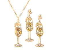 GTYHH 1 Par De Pendientes De Copa De Vino con Perlas Y Diamantes De Imitación Y 1 Collar A Juego, Conjunto De Joyería De Lujo para Banquetes, Celebraciones Y Ocasiones Formales.