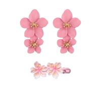 GTYHH 1 Par De Pendientes De Flores De Doble Capa Y 1 Par De Horquillas, Estilo Bohemio, Elees Pendientes Llamativos, Pendientes Largos Tridimensionales.