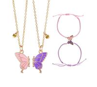 GTYHH 1 Par De Pulseras De La Amistad De Mariposas Y 1 Par De Collares, Trenza Ajustable, Ligera Y Versátil, Adecuada para El Uso Diario De Mejores Amigos Y Parejas como Regalo.