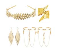 GTYHH 1 Pieza Banda para El Cabello, 1 Par De Pulseras, 1 Par De Aretes Y 1 Anillo, Conjunto De Joyería En Forma De Hoja, Textura Dorada, Estilo Bosque, Accesorios De Elementos Naturales.