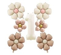 GTYHH 1 Pieza De Globo Número 1, 6 Piezas De Globos De Flores, Globos De Papel De Aluminio, Globos De Decoración para Niñas, Accesorios De Fondo para Tiro, Decoración De Fiesta De Primer Cumpleaños