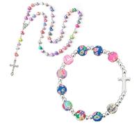 GTYHH 1 Pulsera Y 1 Collar, Joyería De Cruz De Perlas, Joyería De Perlas De Colores, Joyería De Diseño Creativo.