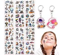 GTYHH 12 Pegatinas De Tatuaje De Espacio Y 2 Coles De Llave De Espacio, Caricatura -Sticker -Sticker, Pegatina De Recompensa para Bebés, Llavero Creativo, Mochila Acrílica -Hänker -Sornaments.