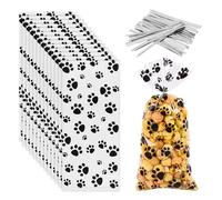 GTYHH 150 Uds. Bolsas con Patrón De Pata De Perro Y 200 Uds. Alambre De Encuadernación, Bolsas Transparentes para Embalaje De Alimentos, Bolsas De Dulces, Bolsas De Plástico