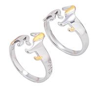 GTYHH 2 Lindos Anillos De Perro Salchicha, Anillos De Moda con Tallas, Anillos para Niños, Joyas De Perro Salchicha, Regalos De Perro Salchicha, Anillos De Apertura Ajustables, Unisex (Plata)